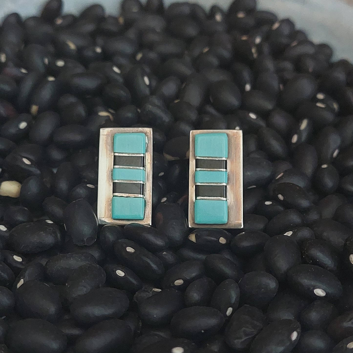 Zuni Turquoise and Onyx Earrings